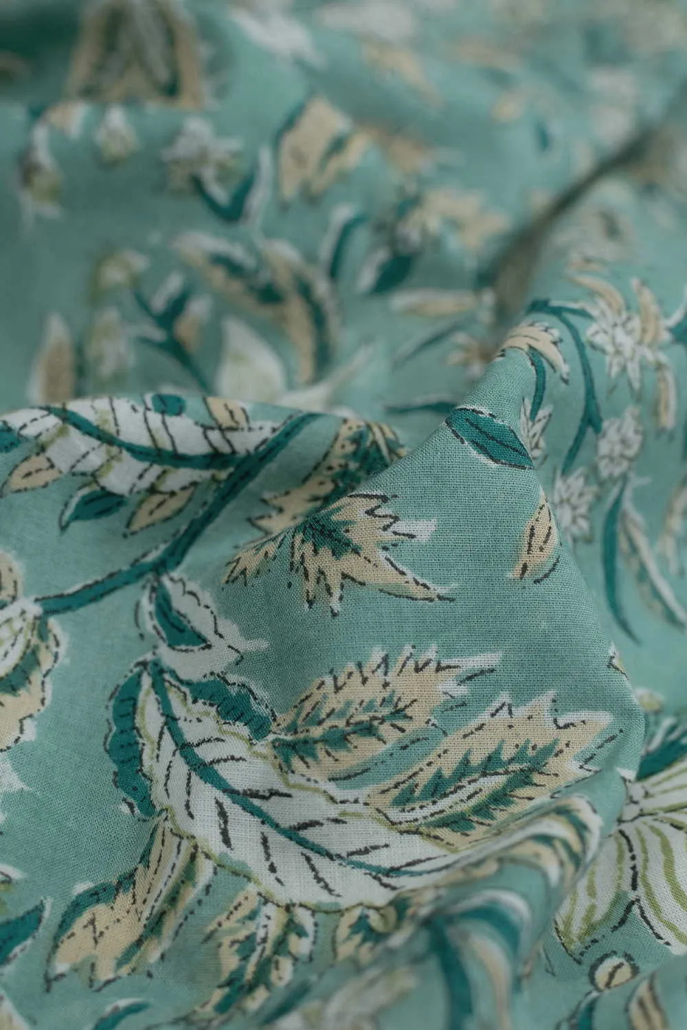 Florals on Pine Green Sanganeri Cotton Fabric