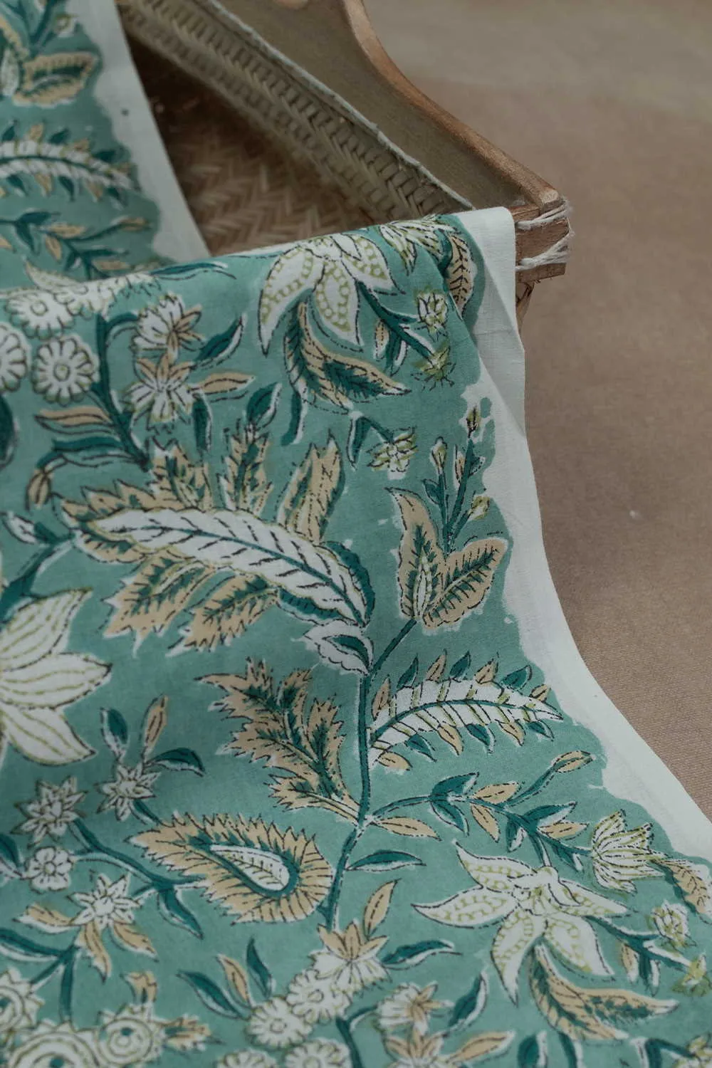 Florals on Pine Green Sanganeri Cotton Fabric