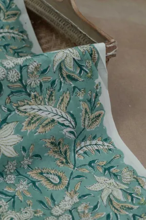 Florals on Pine Green Sanganeri Cotton Fabric