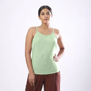 Green Yarn Dyed Cotton Slim Fit Spaghetti Top