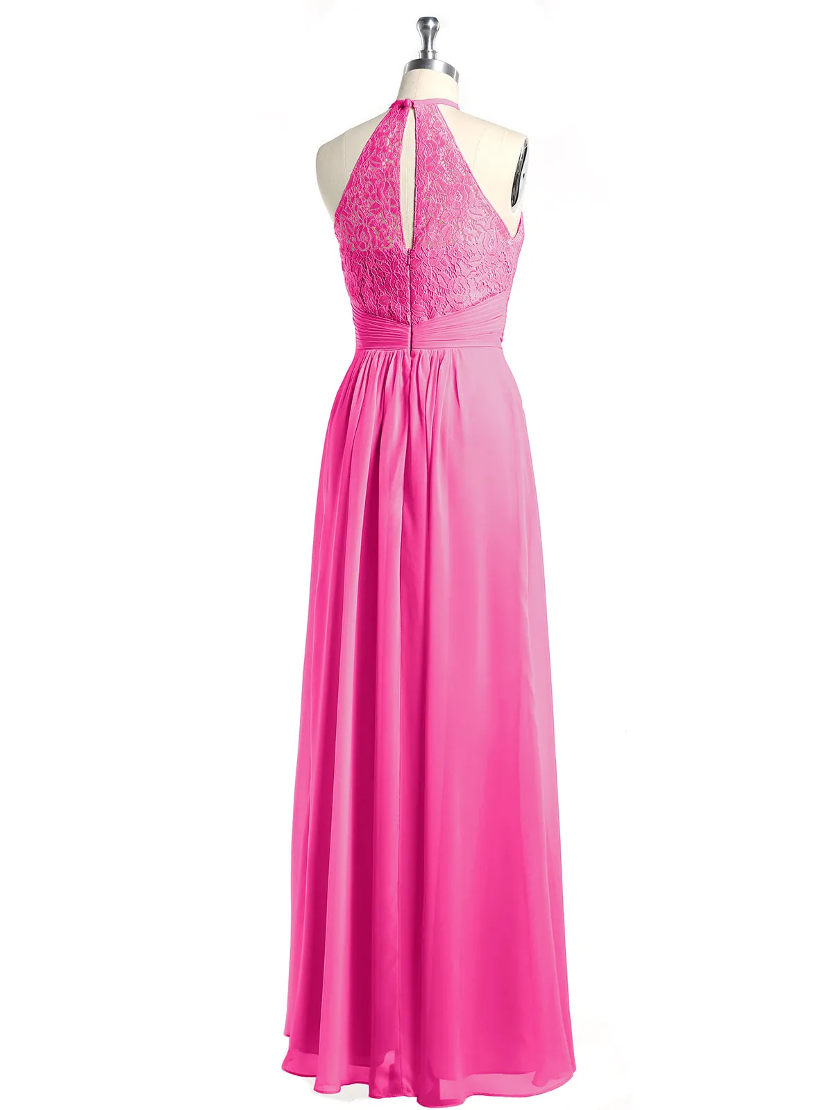 Halter Chiffon And Lace Long Dresses Fuchsia Plus Size