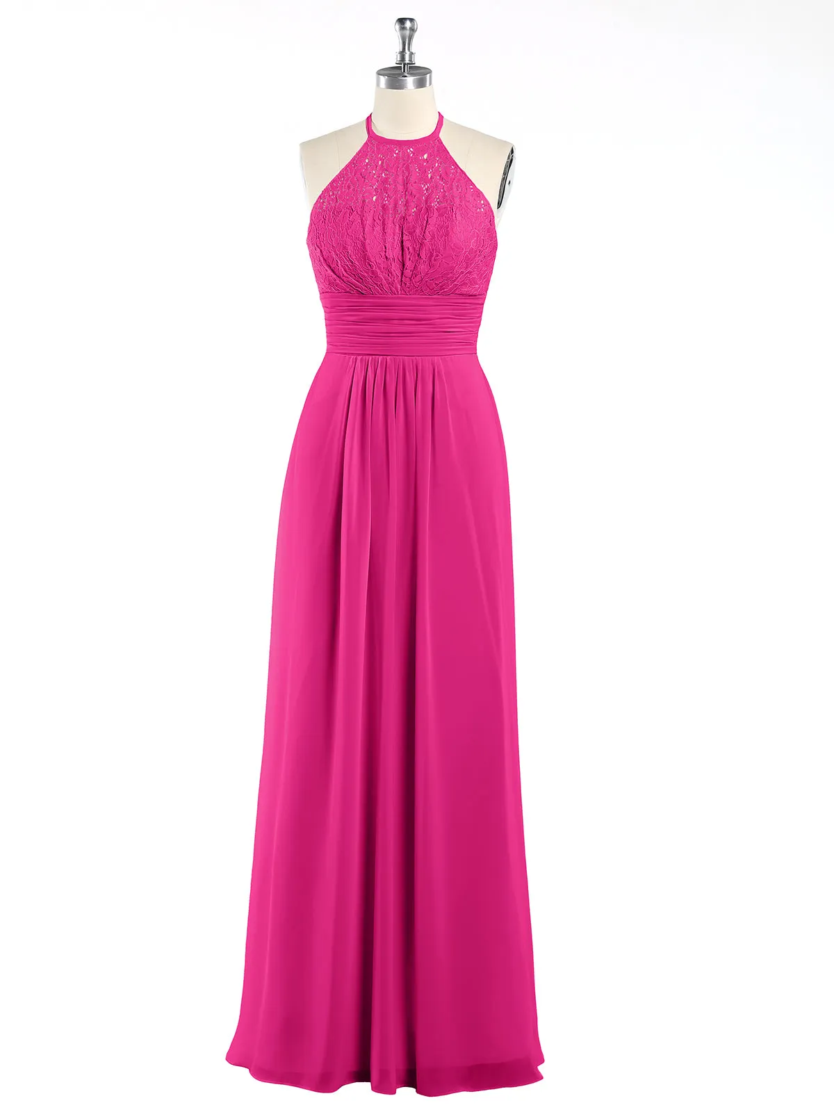 Halter Chiffon And Lace Long Dresses Fuchsia Plus Size