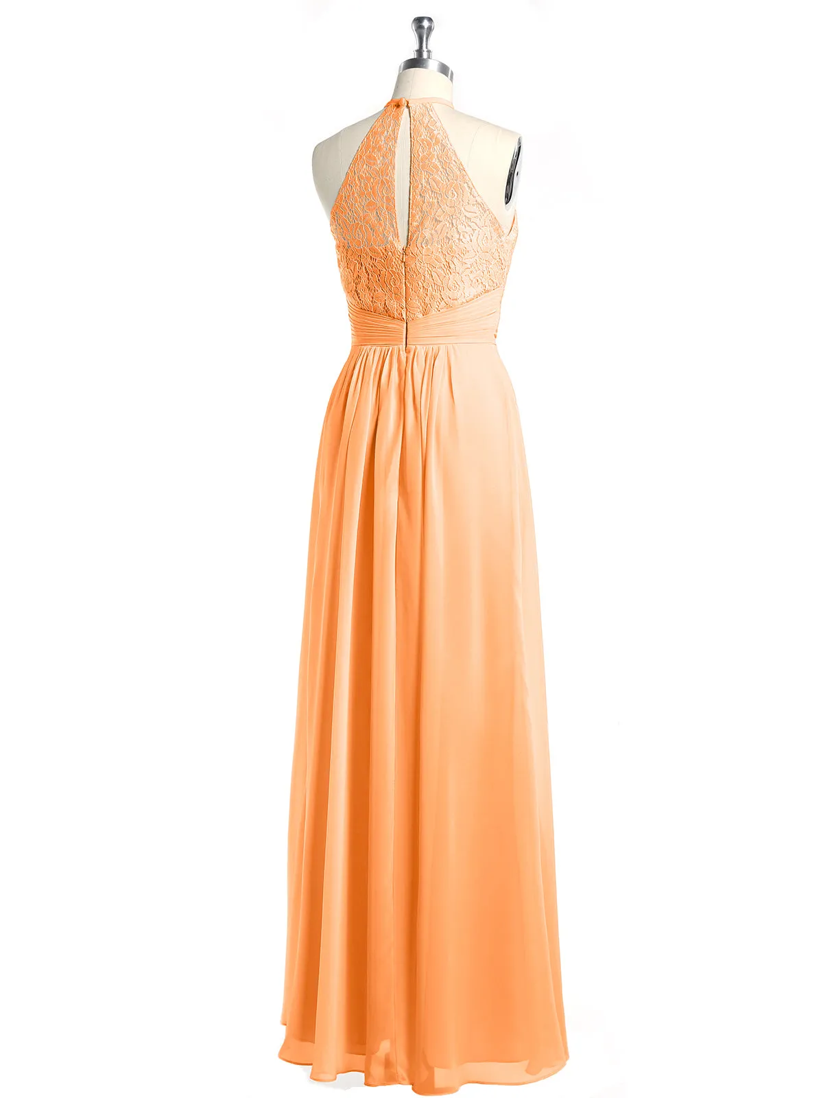 Halter Chiffon And Lace Long Dresses Orange
