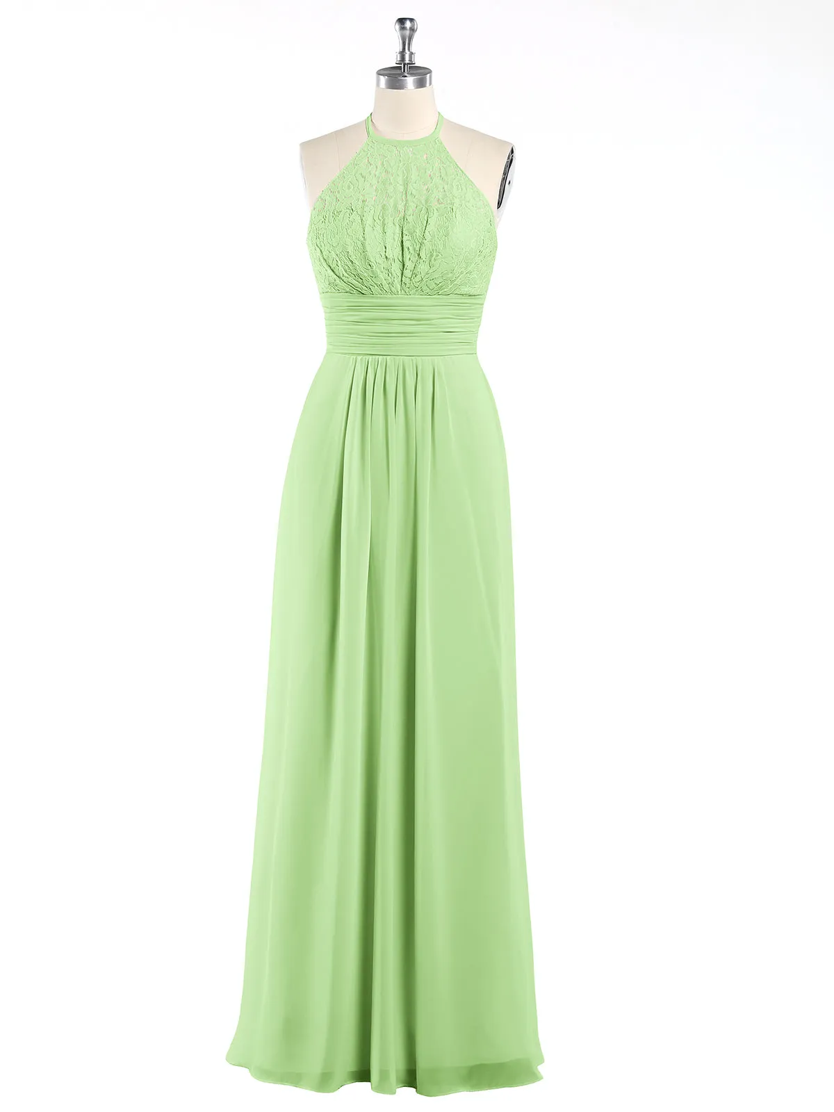 Halter Chiffon And Lace Long Dresses Sage
