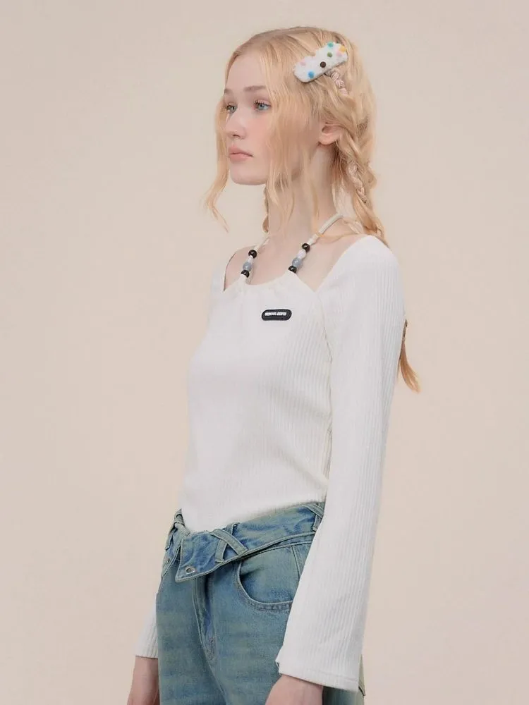 Halterneck off-shoulder slim sweater【s0000003781】