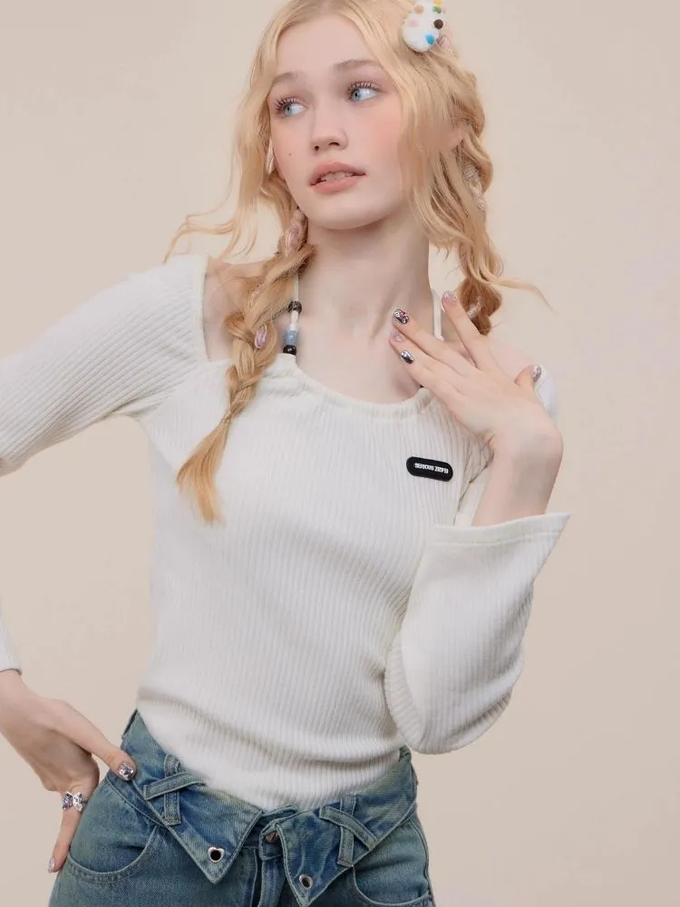 Halterneck off-shoulder slim sweater【s0000003781】
