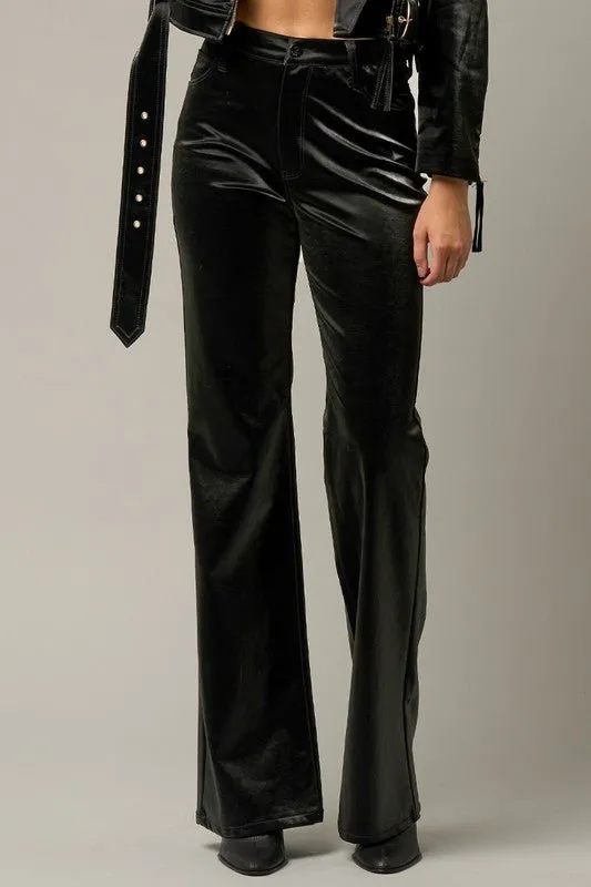 High Rise Shiny Flare Pants
