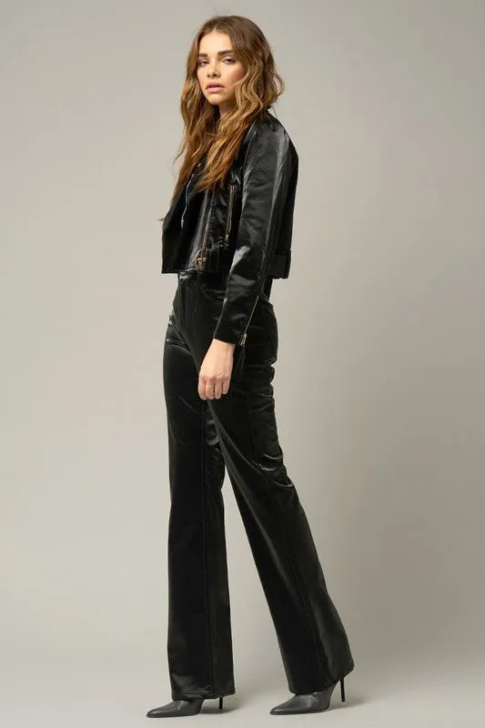 High Rise Shiny Flare Pants