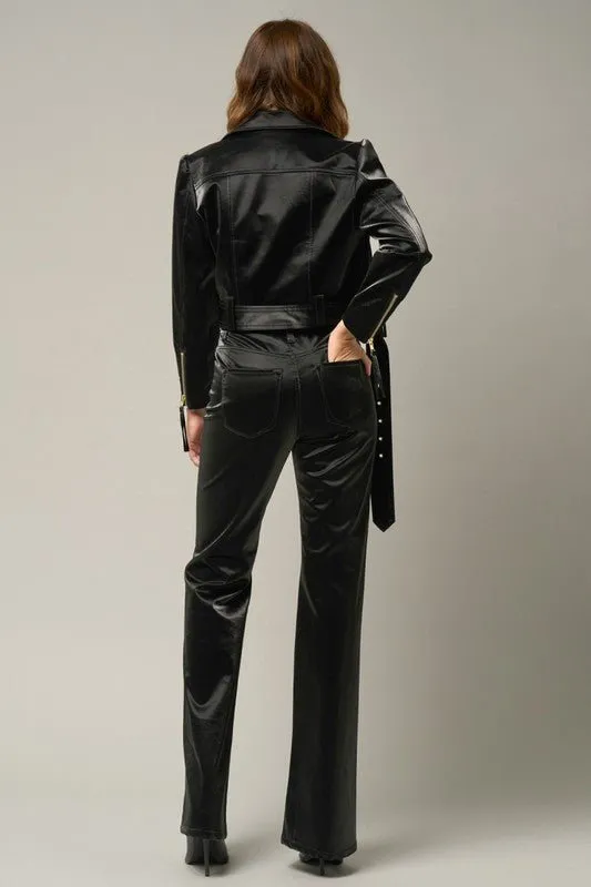 High Rise Shiny Flare Pants