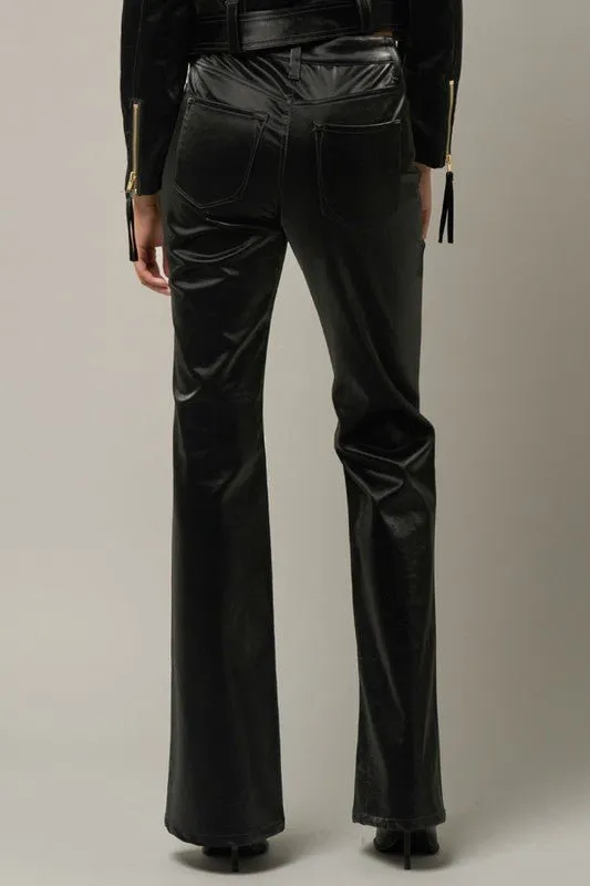 High Rise Shiny Flare Pants