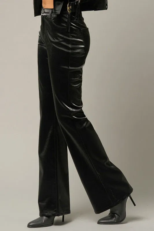 High Rise Shiny Flare Pants