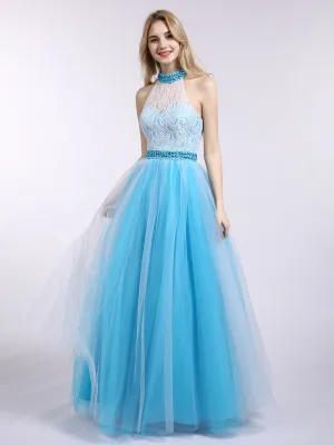 Illusion High Neck Lace and Tulle Dress-Red Plus Size