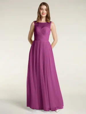 Illusion Neck Cross Tulle Bridesmaid Dresses-Orchid Plus Size