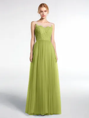 Illusion Neckline Lace and Tulle Maxi Dress-Clover