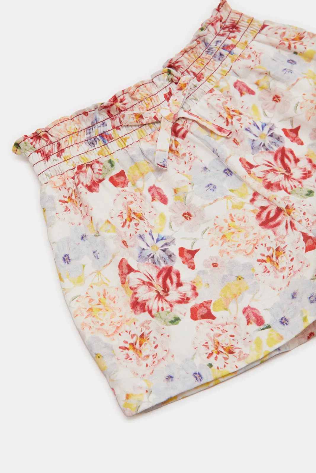 Infant Girls Pink Floral Print Blouse With Shorts (2 Piece)