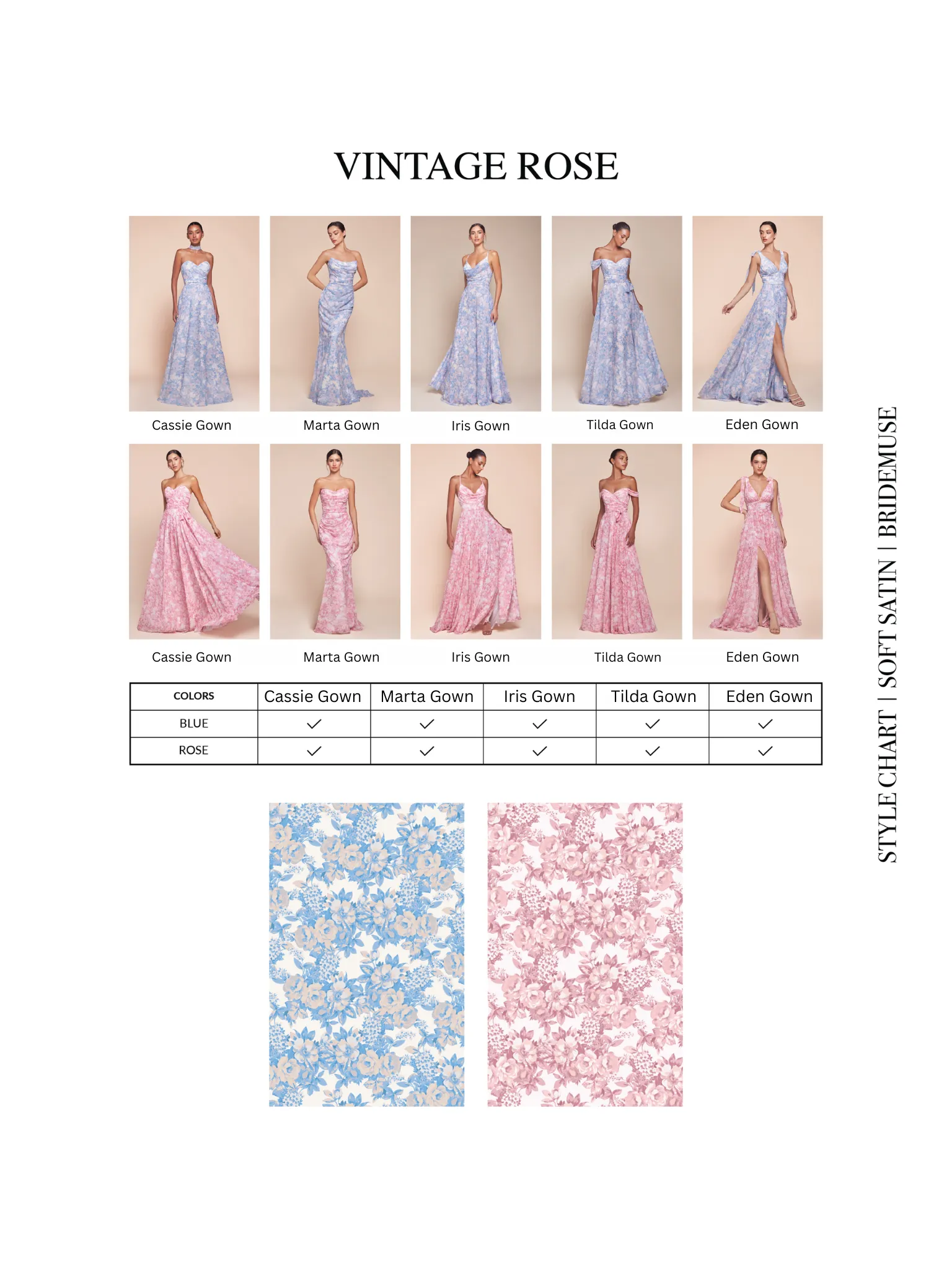 IRIS GOWN - ROSE - A-LINE SOFT SATIN CHIFFON PRINT DRESS