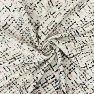 Ivory Teal Multi Abstract Print Stretch poly Tricot Knit Swimwear Fabric
