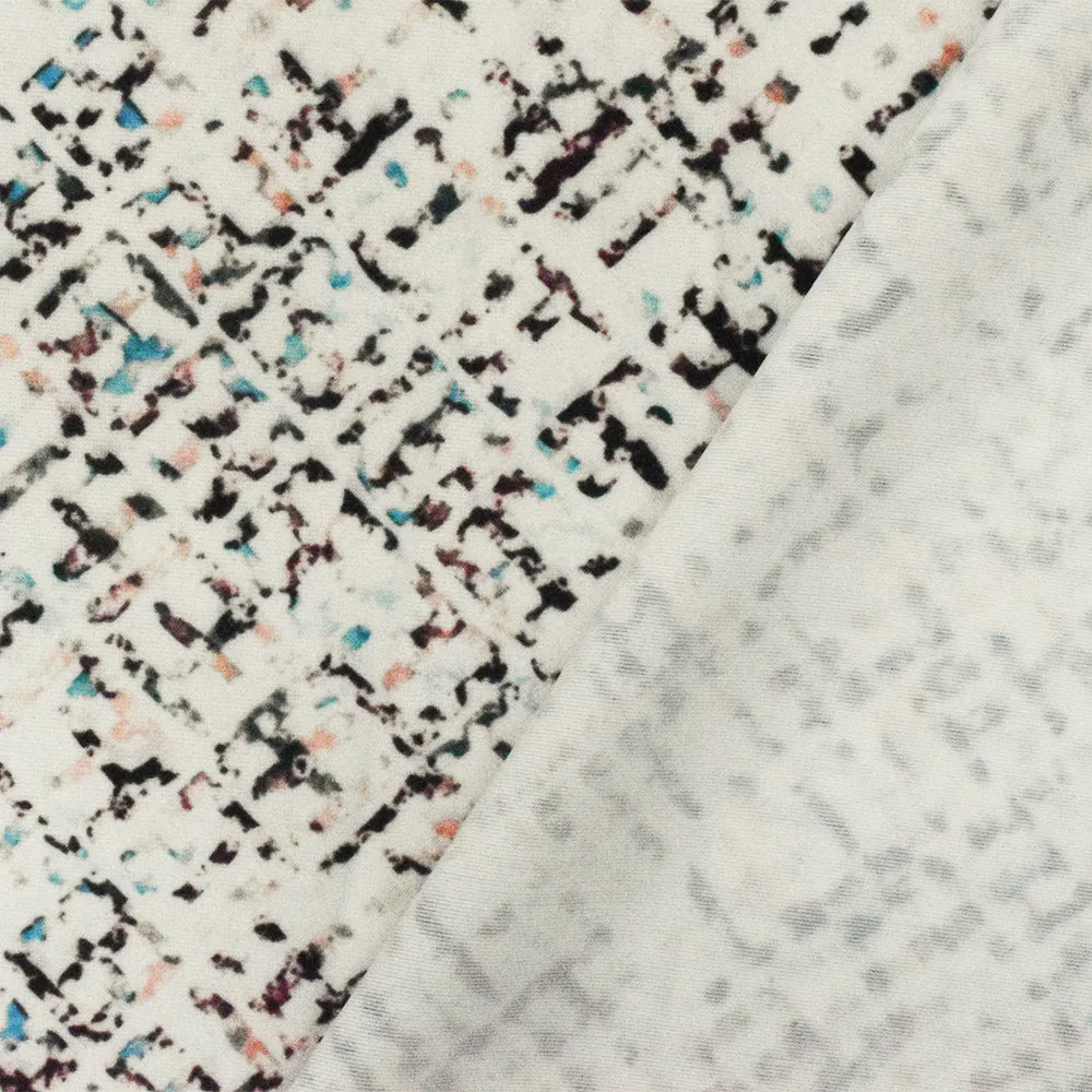 Ivory Teal Multi Abstract Print Stretch poly Tricot Knit Swimwear Fabric