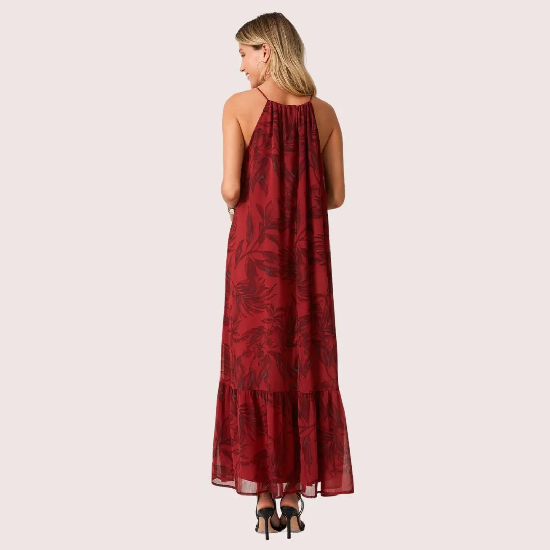 Kiriana Halter Maxi Dress (Wine   Charcoal)