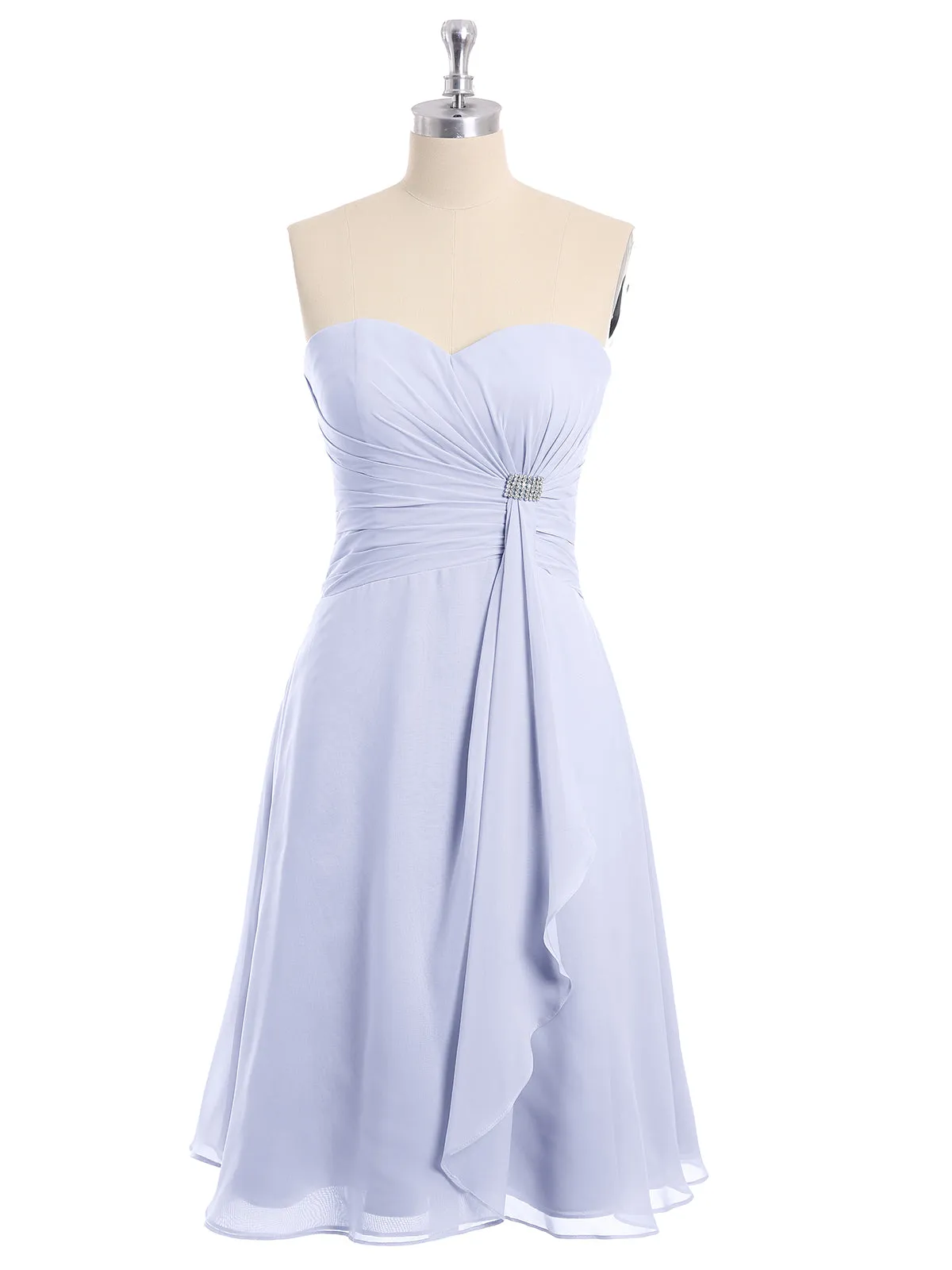 Knee Length Chiffon Dress with Sweetheart Neck-Lavender Plus Size