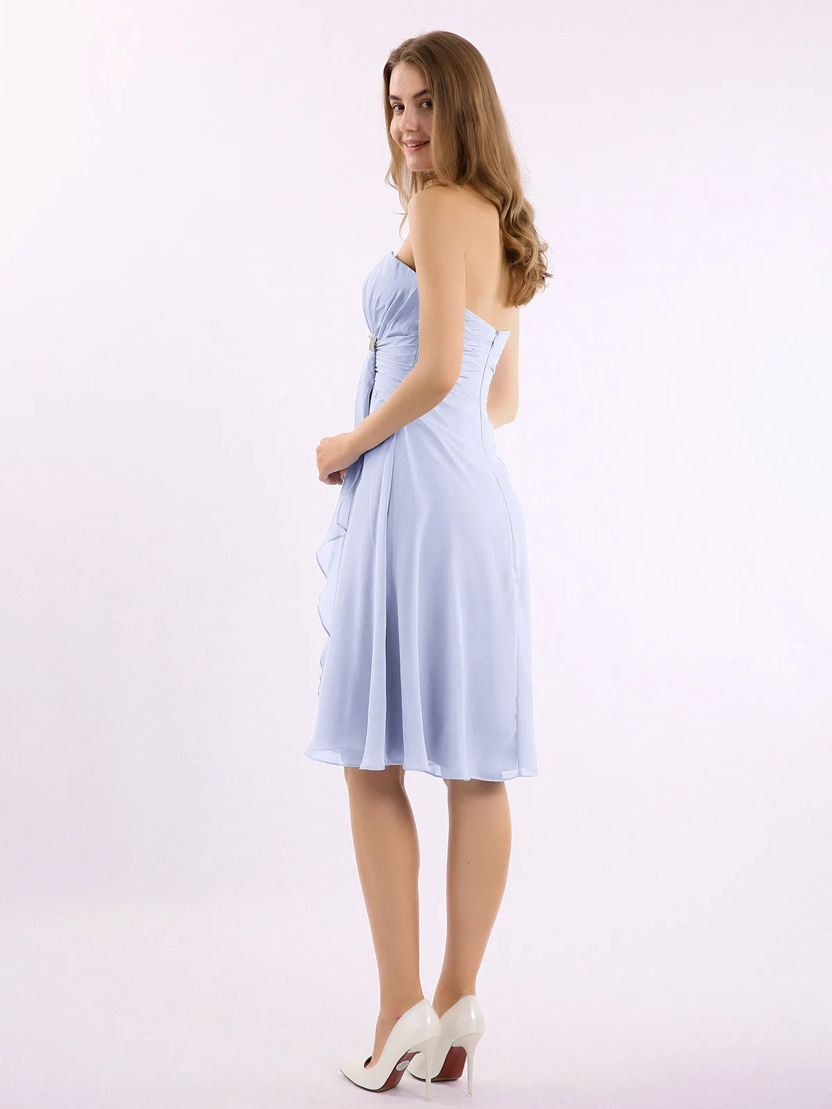 Knee Length Chiffon Dress with Sweetheart Neck-Lavender Plus Size
