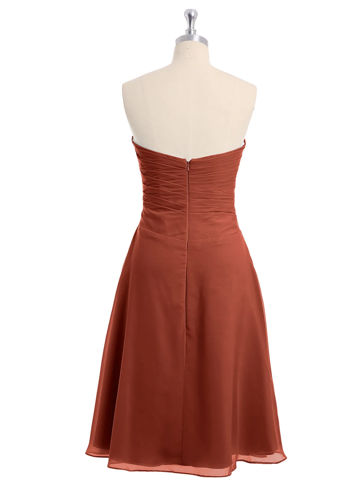 Knee Length Chiffon Dress with Sweetheart Neck-Rust