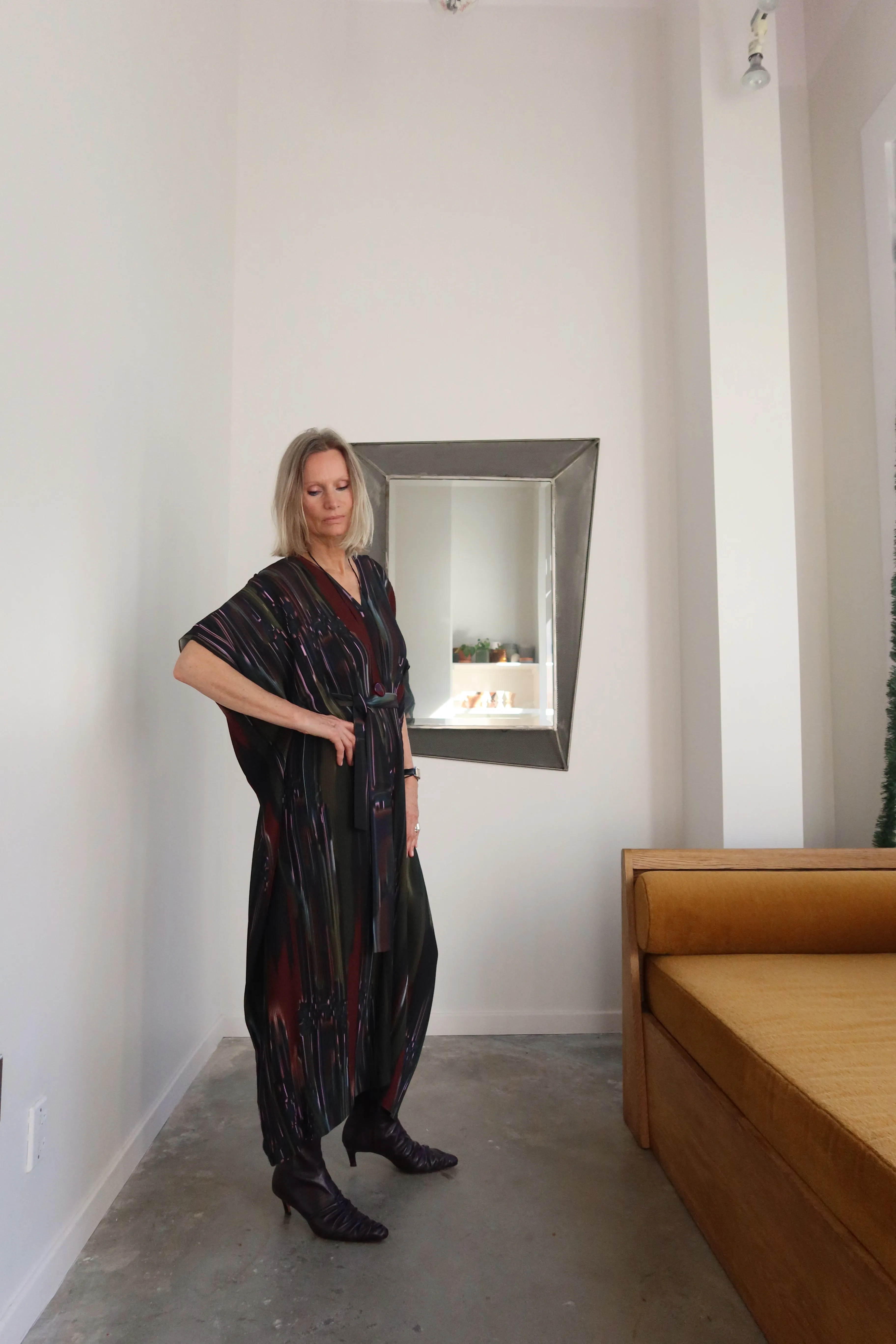 Knight Plisse Dark Print Kaftan Dress