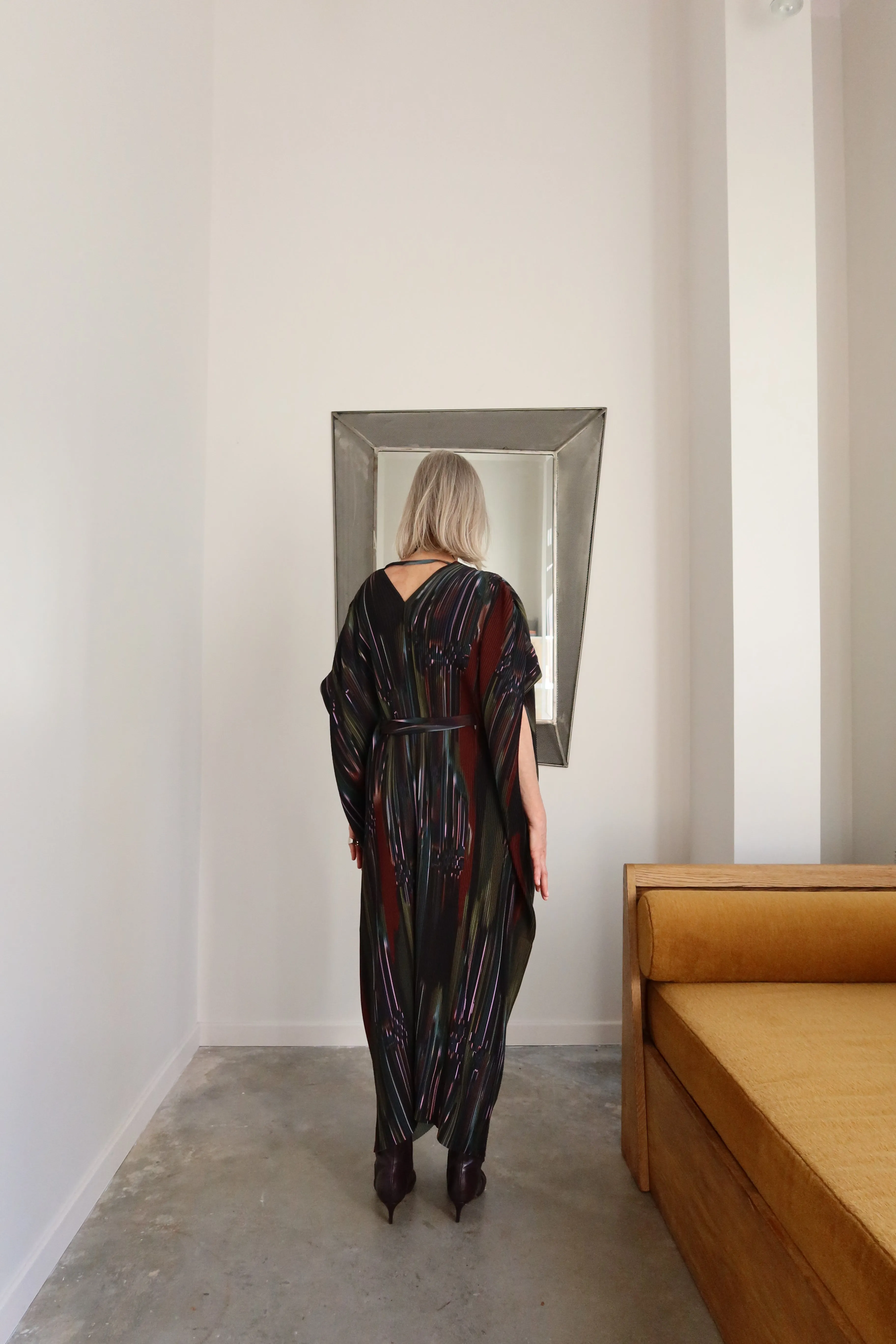 Knight Plisse Dark Print Kaftan Dress
