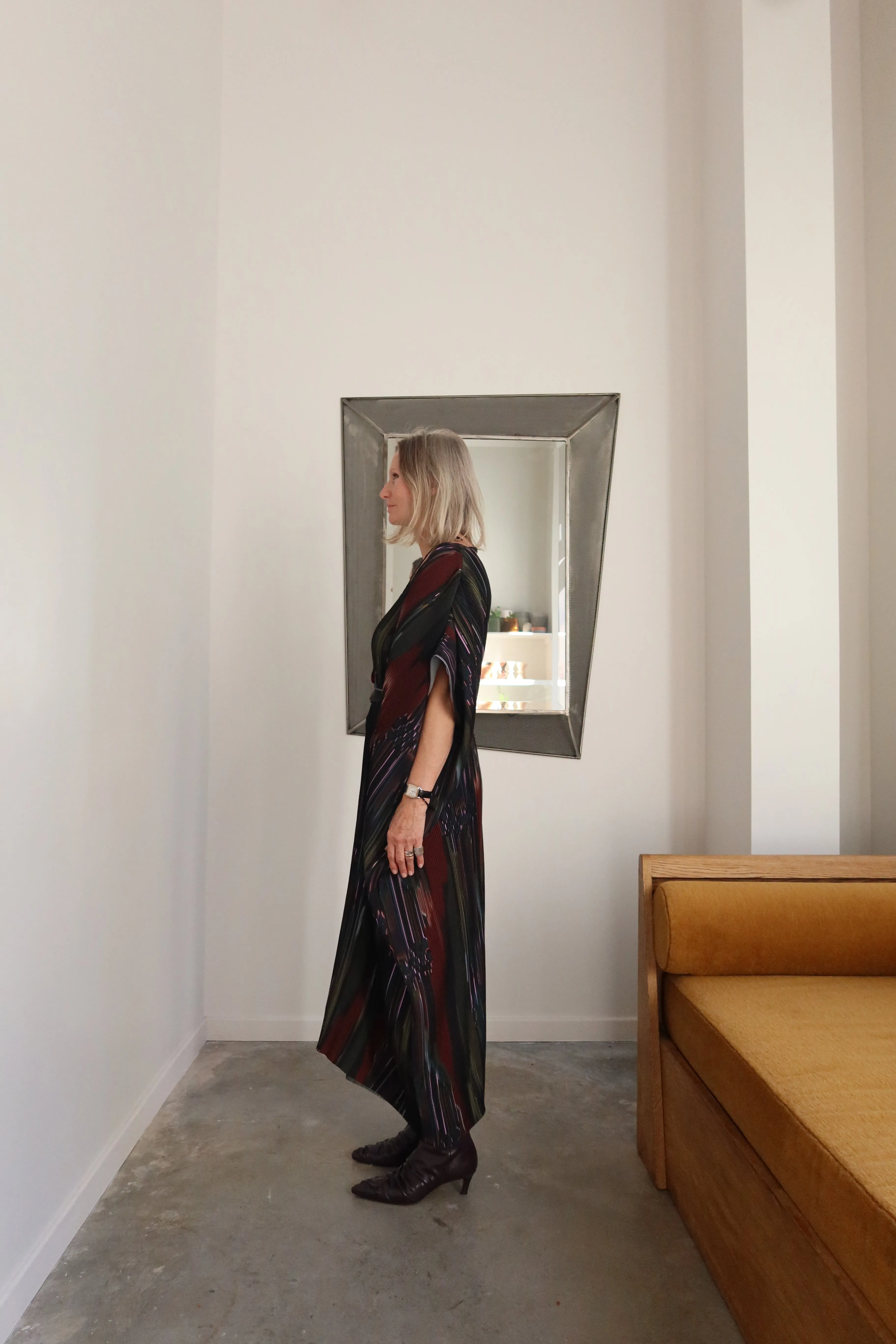 Knight Plisse Dark Print Kaftan Dress