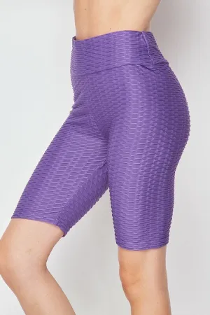 Kylie Scrunch Butt Anti Cellulite Honeycomb Texture Biker Shorts Purple