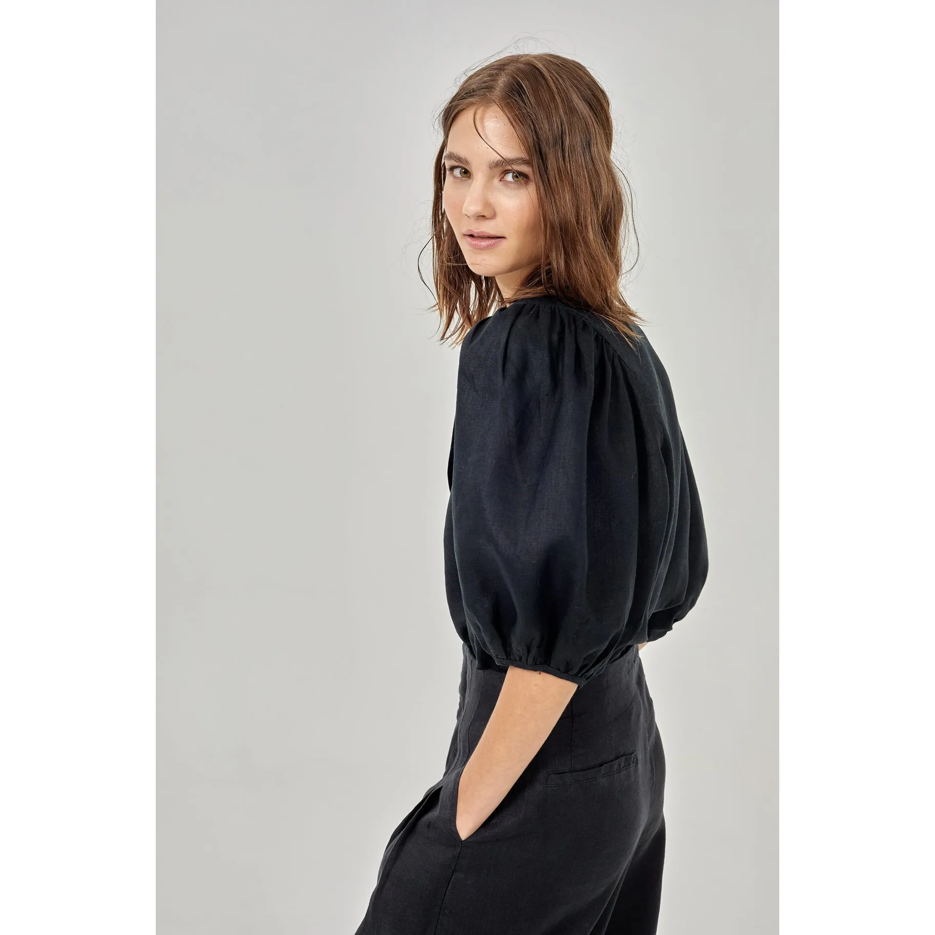 Linen Puffed Sleeve Bubble Shirt