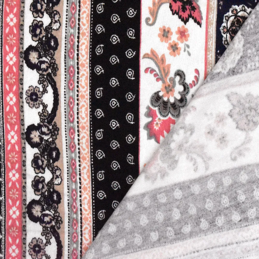 Navy Blue-Ivory-Multi Mix Pattern Printed Rayon Stretch Jersey Knit Fabric