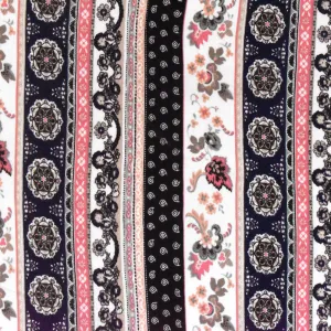 Navy Blue-Ivory-Multi Mix Pattern Printed Rayon Stretch Jersey Knit Fabric