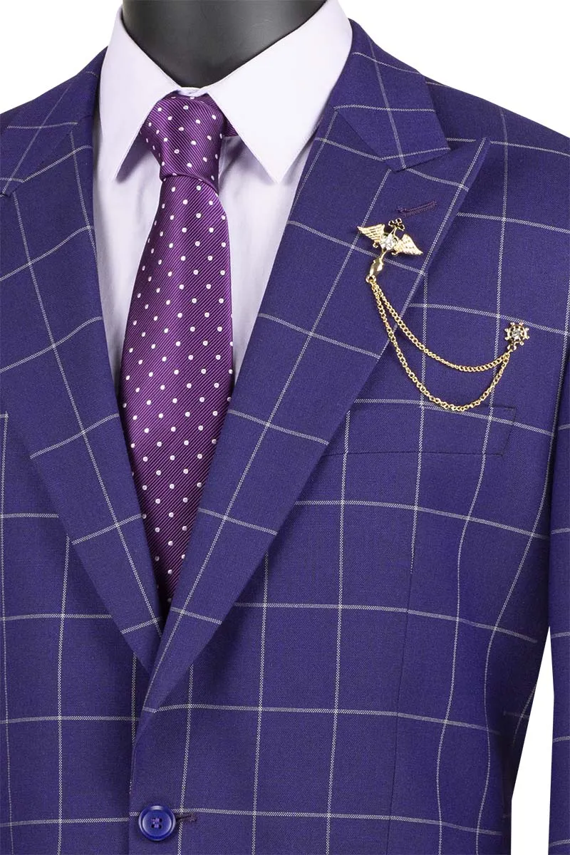Neptune Collection - Regular Fit Windowpane Suit 2 Piece in Purple