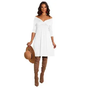 New arrivals Fashion Solid Deep V-neck Dress White