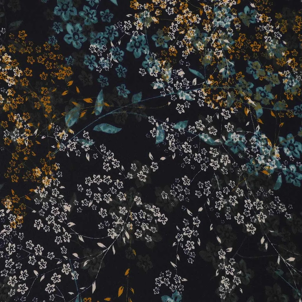 Niva - Navy Sprig Bubble Crepe Woven Fabric Sample