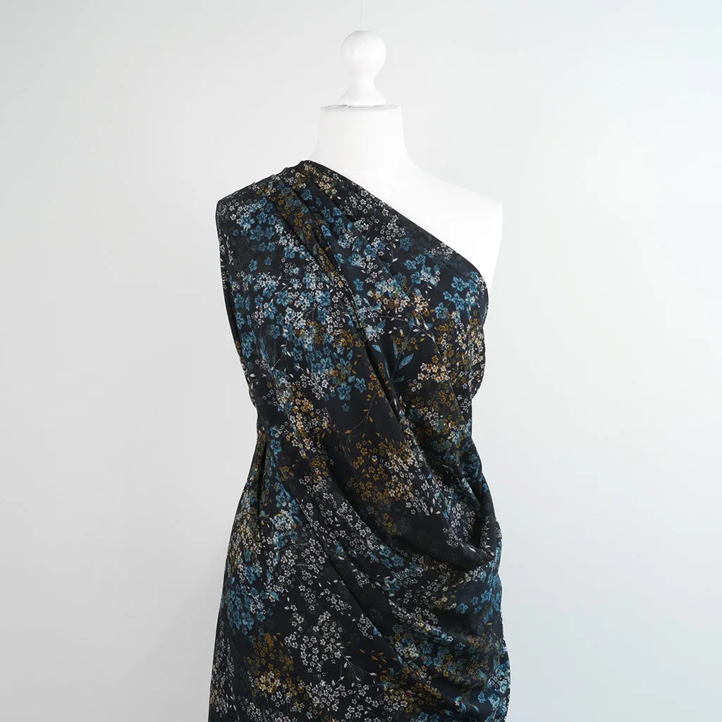 Niva - Navy Sprig Bubble Crepe Woven Fabric Sample