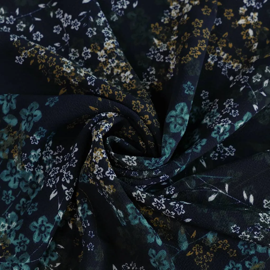 Niva - Navy Sprig Bubble Crepe Woven Fabric Sample