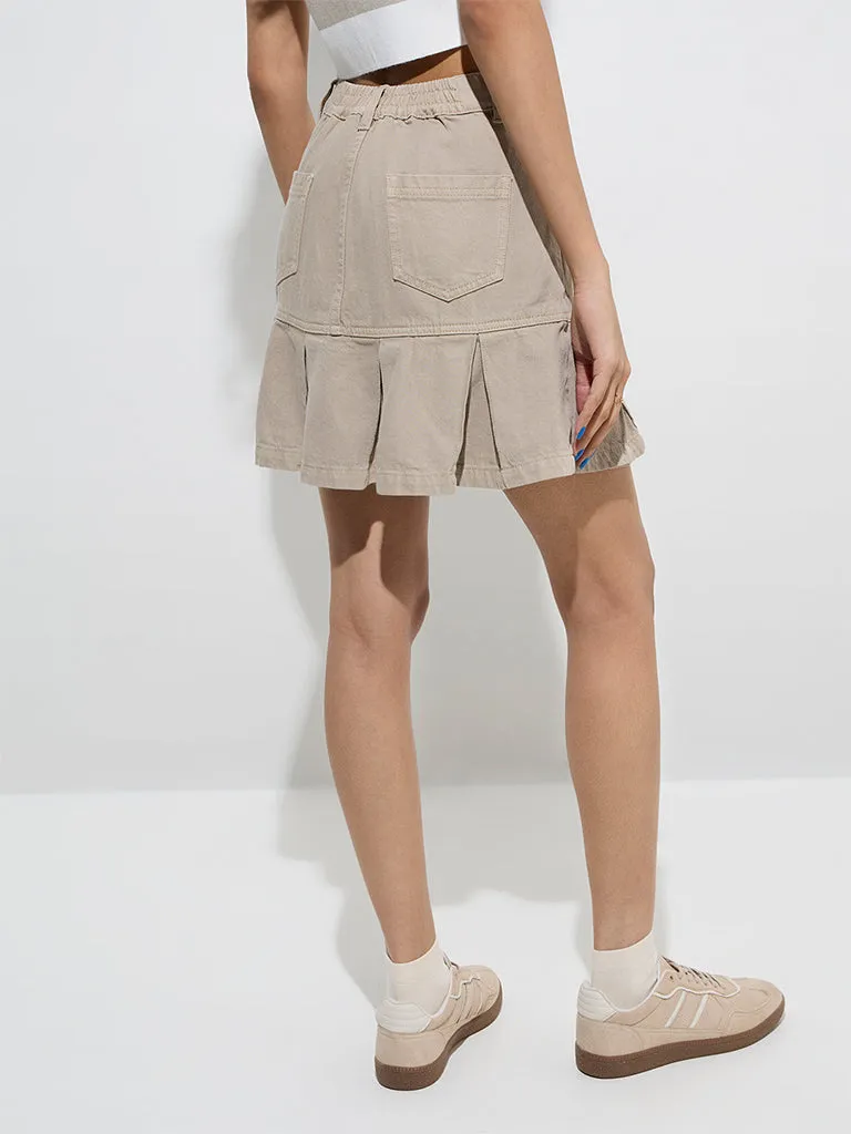 Nuon Beige High-Rise Pleated Denim Skirt