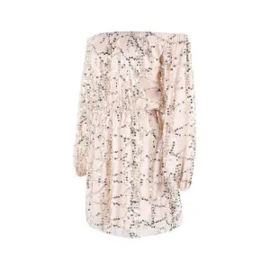 Off Shoulder Beige Sequin Play Suit