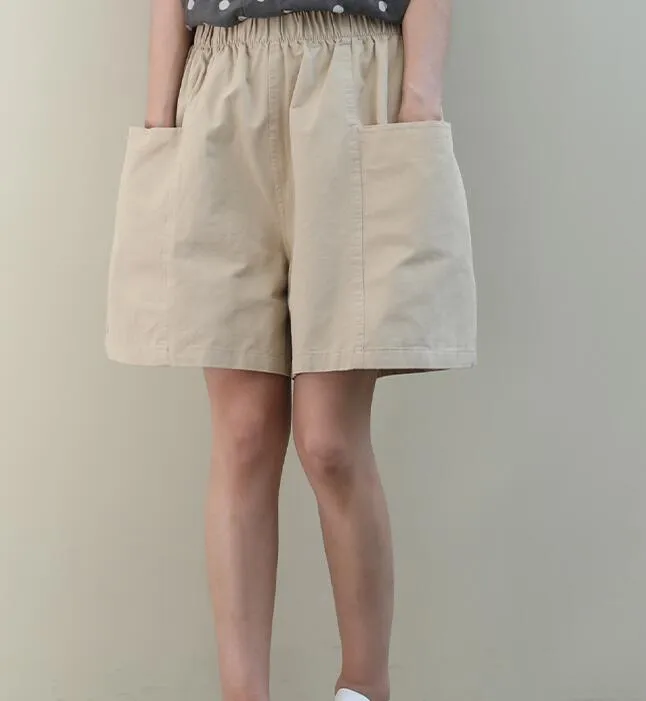 Red Cotton Linen Summer Women Shorts