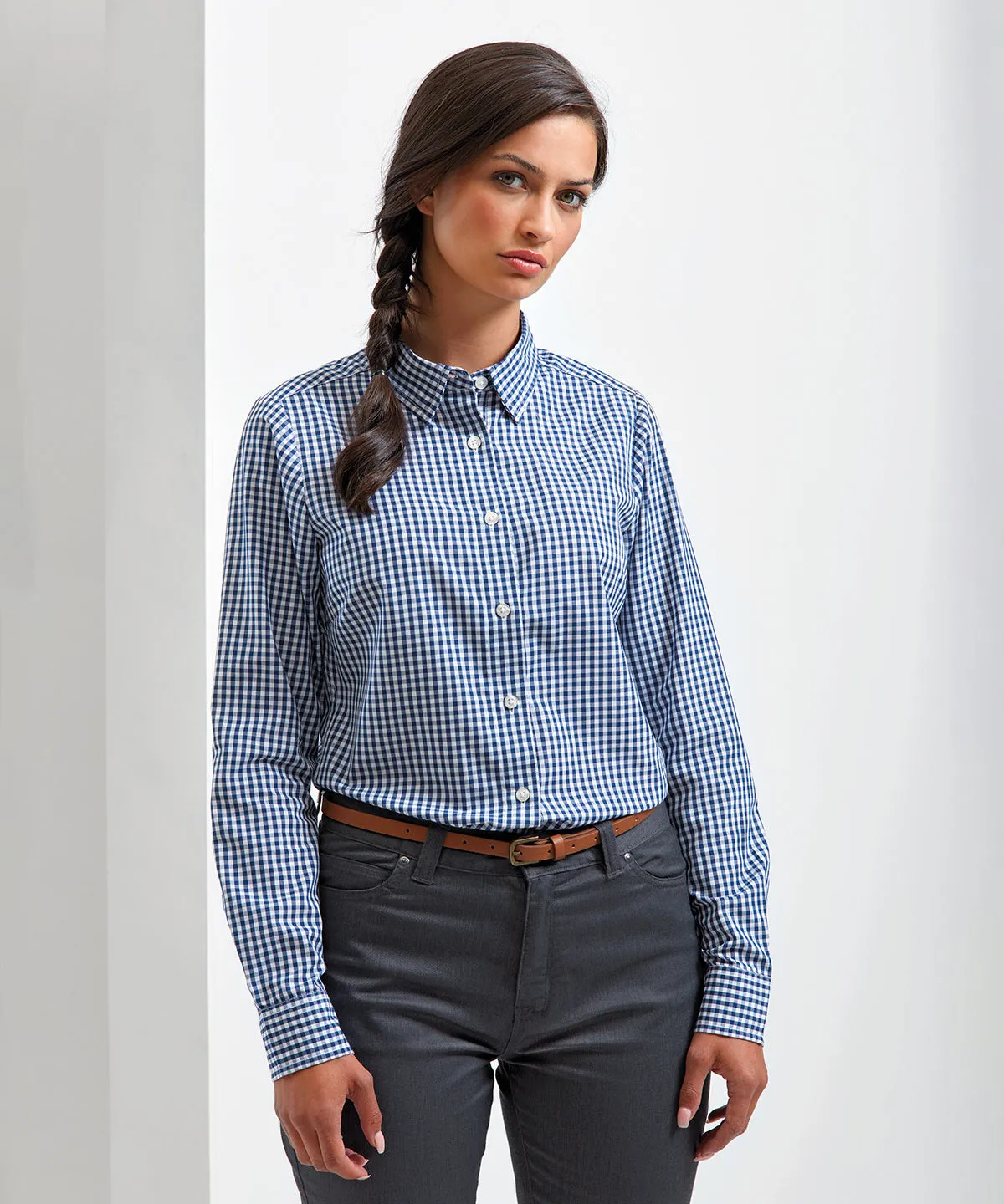 Silver/White - Women's Maxton check long sleeve shirt