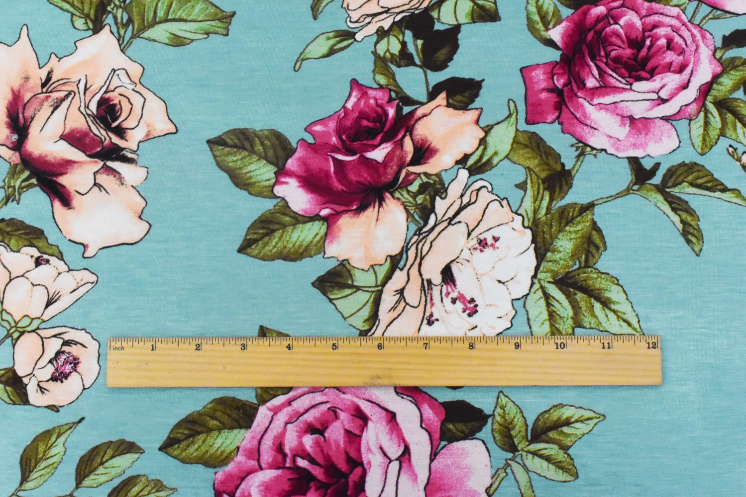 Teal-Pink-Multi Floral Printed Stretch Rayon Spandex Jersey Knit Fabric