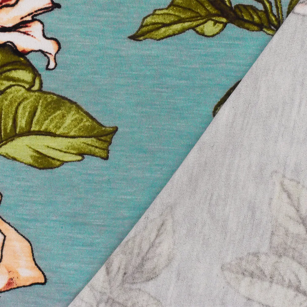 Teal-Pink-Multi Floral Printed Stretch Rayon Spandex Jersey Knit Fabric