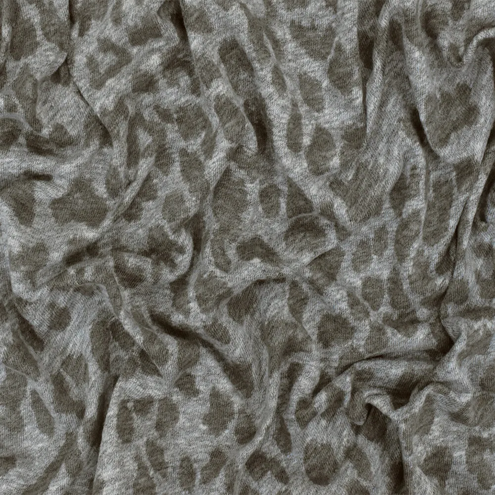 Thunder Gray-Brown Cheetah Printed Stretch Polyester Cotton Jersey Knit Fabric
