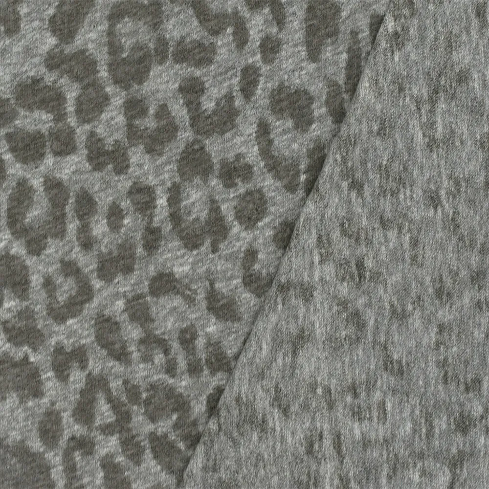 Thunder Gray-Brown Cheetah Printed Stretch Polyester Cotton Jersey Knit Fabric