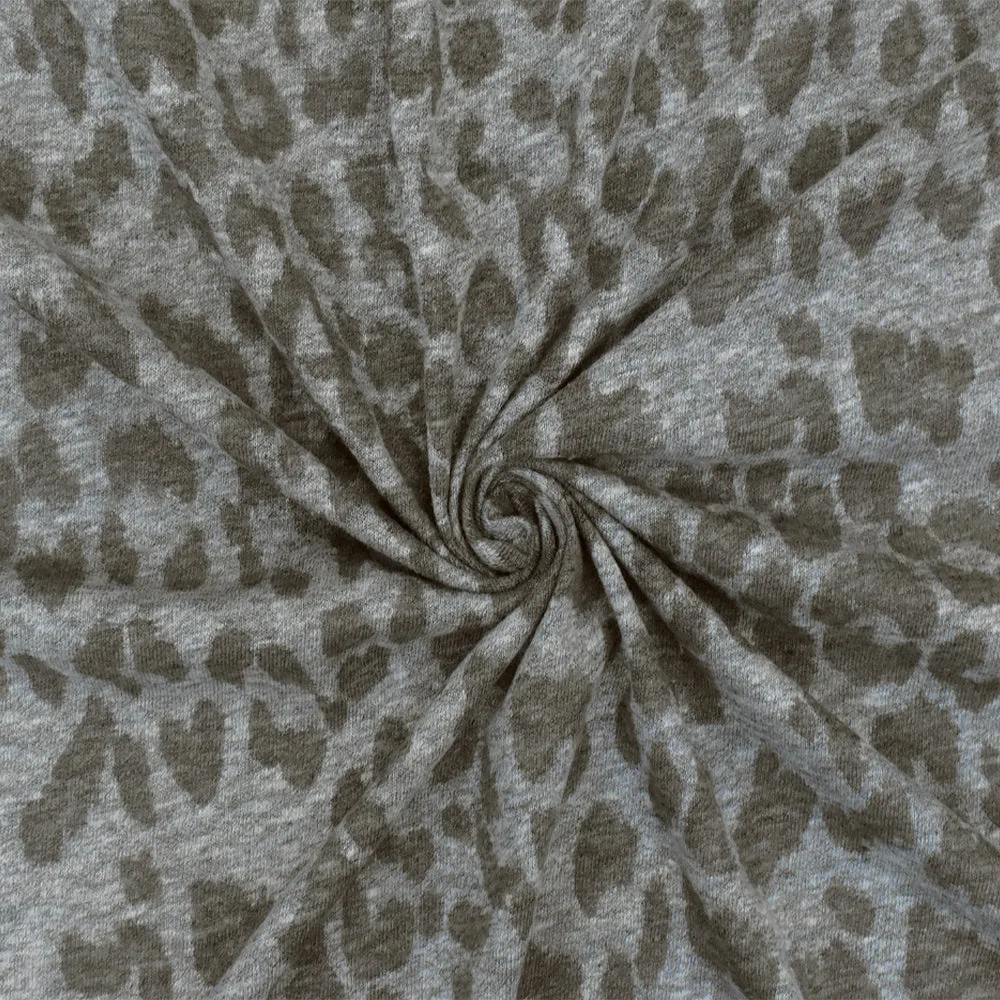 Thunder Gray-Brown Cheetah Printed Stretch Polyester Cotton Jersey Knit Fabric