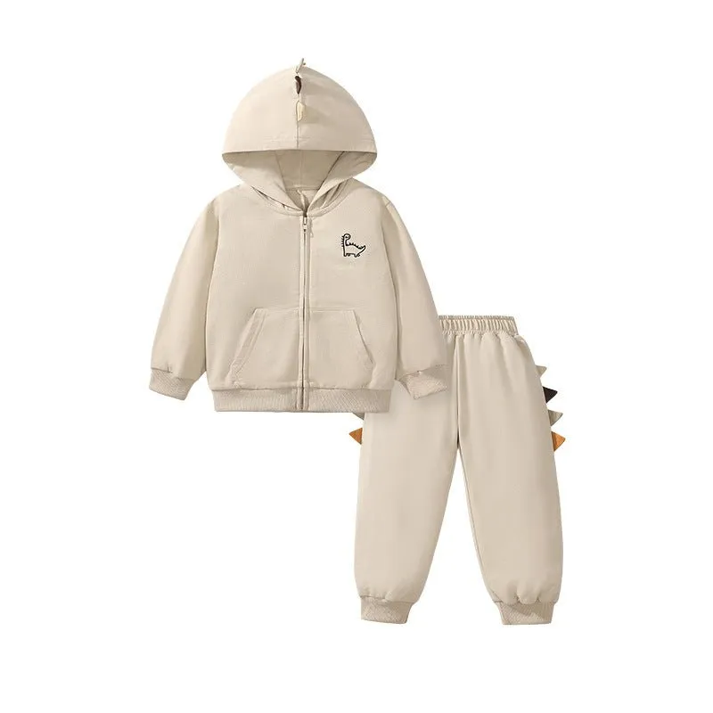 Toddler/Kid Boy 3D Little Dino Embroidery Jacket with Pants Set