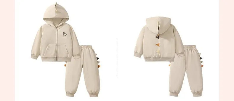 Toddler/Kid Boy 3D Little Dino Embroidery Jacket with Pants Set