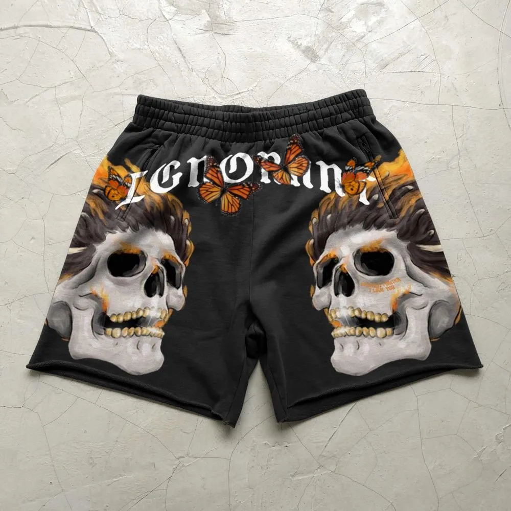 Trendy brand skull print fashion retro sports shorts